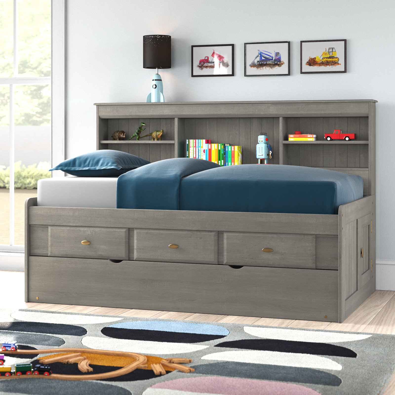 Gilbertson bed with bookcase and 6 drawers harriet bee discount
